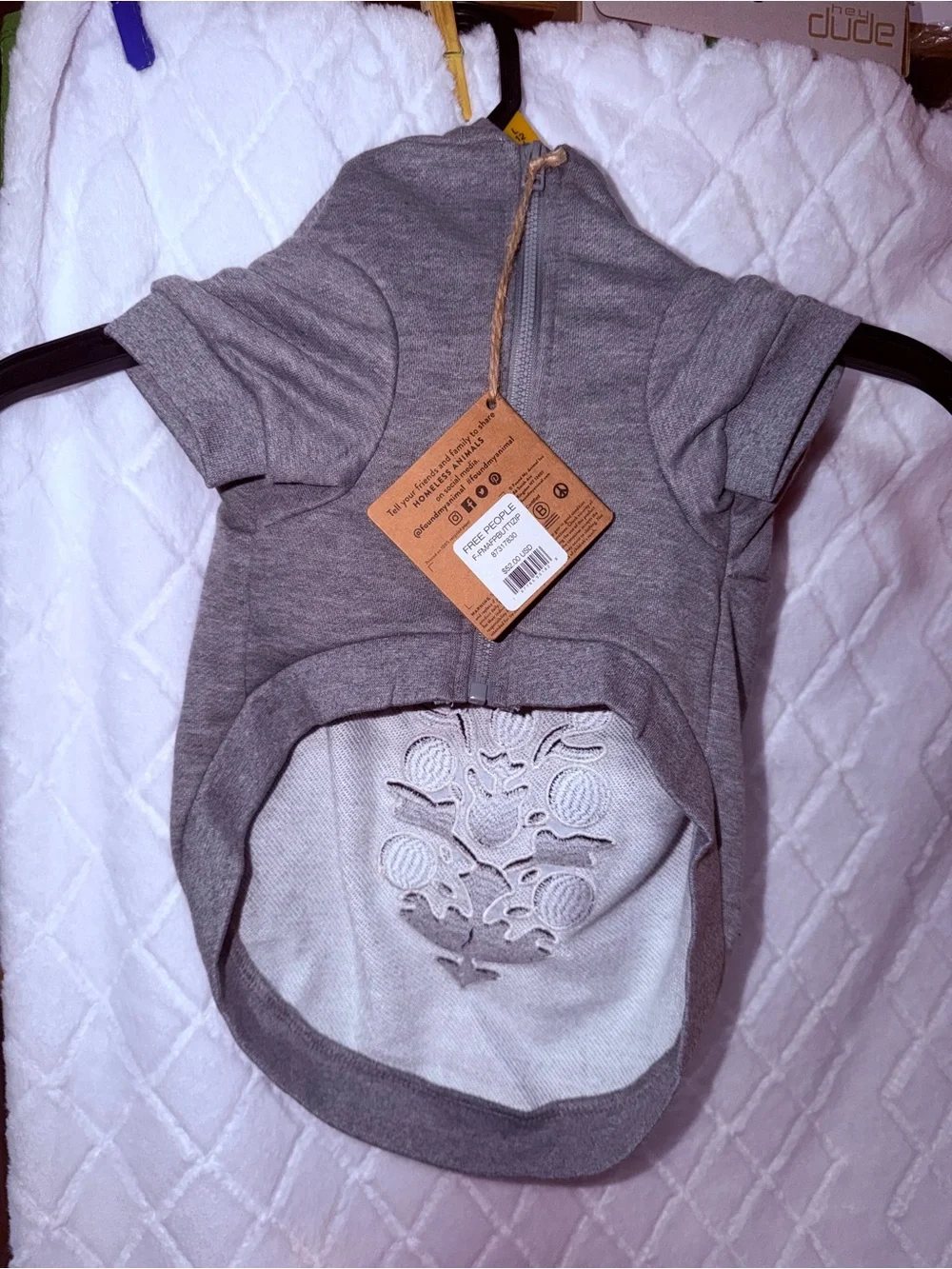 Free People Grey Pet Hoodie with Black Graphic Detail